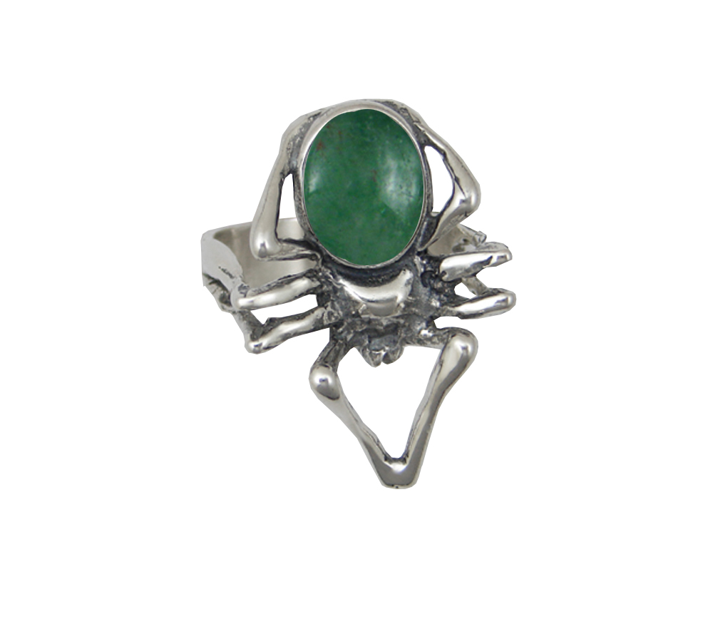 Sterling Silver Big Spider Ring With Jade Size 10